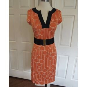 Trina Turk Dress Women's 2 Orange Belted Stretch 100% Silk Cricket Mini Dress
